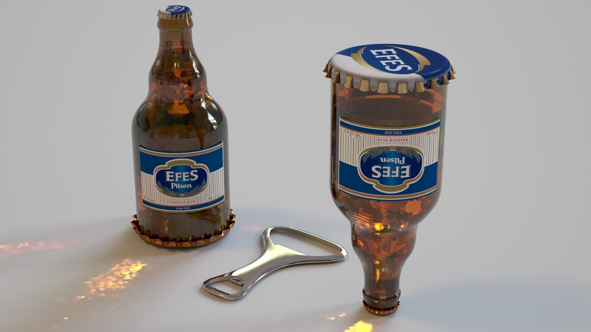 The beer is under which cover Bottle and glass beer is together Free 3D model_1