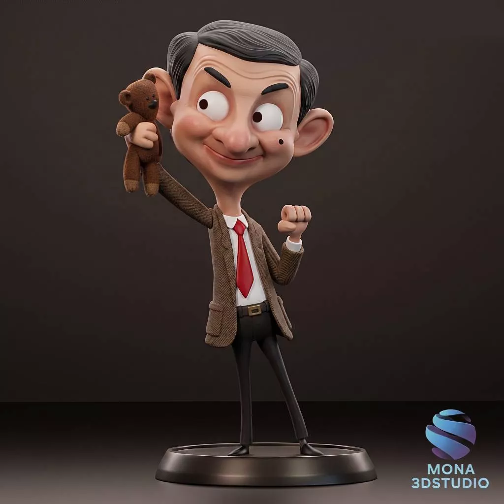 Mr Bean Cartoon Figurine with Teddy Bear - STL 3D print model