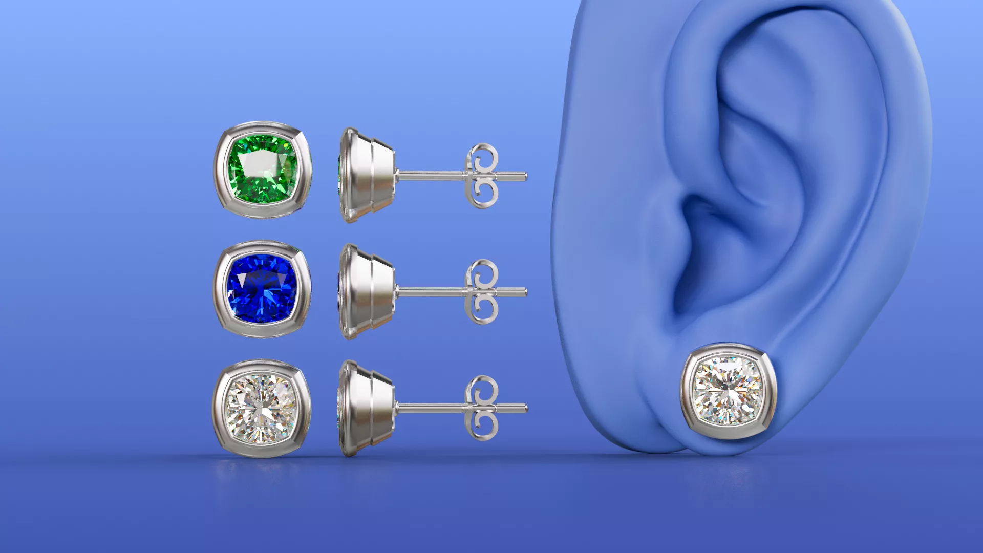 Modern Cushion Cut 6mm Bezel Set Stud Earrings Design 3D print model