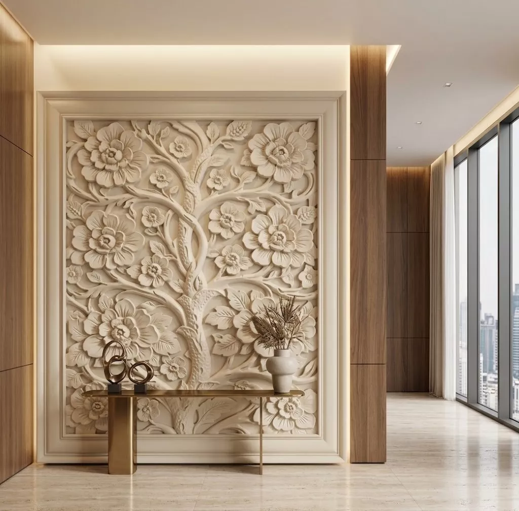 Classic Blooming Floral Tree Wall Panel Relief STL MAX RLF 3D model