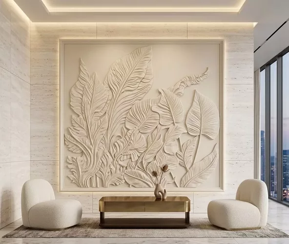 Modern Banana Leaves wall decor Relief STL Mural CNC 450 3D model