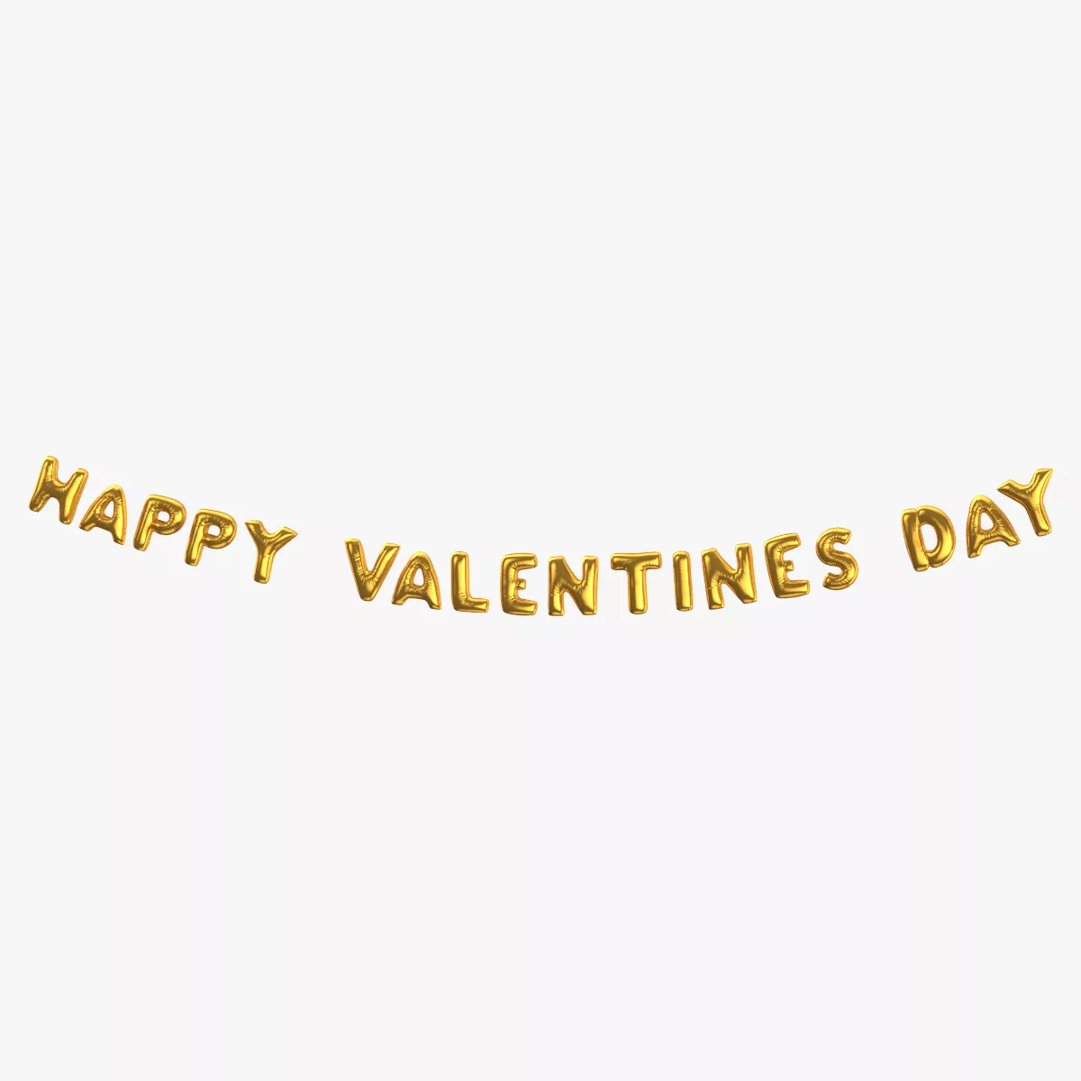 Foil Balloon Words Happy Valentines Day Gold 3D model