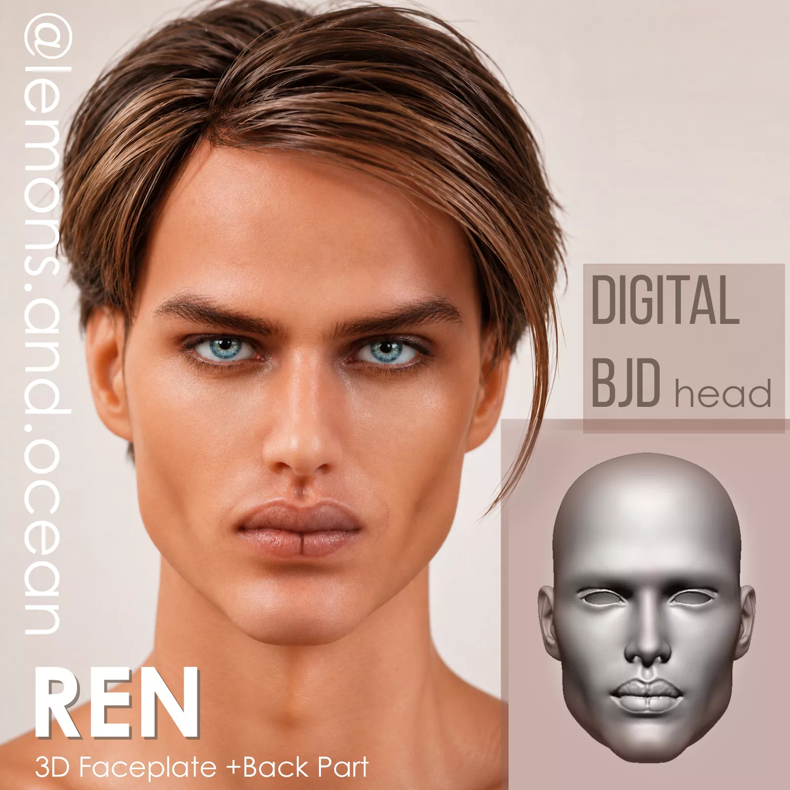 BJD doll Head Faceplate Male Character 3D print model -obj - REN 3D print model