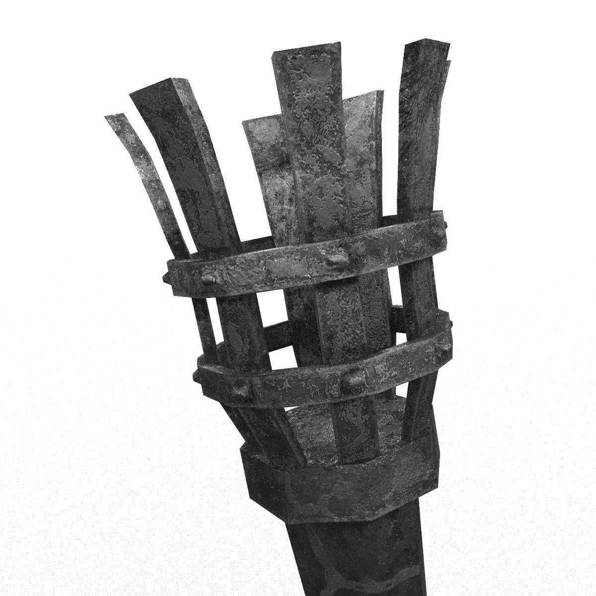 Medieval torch Low-poly 3D model_0