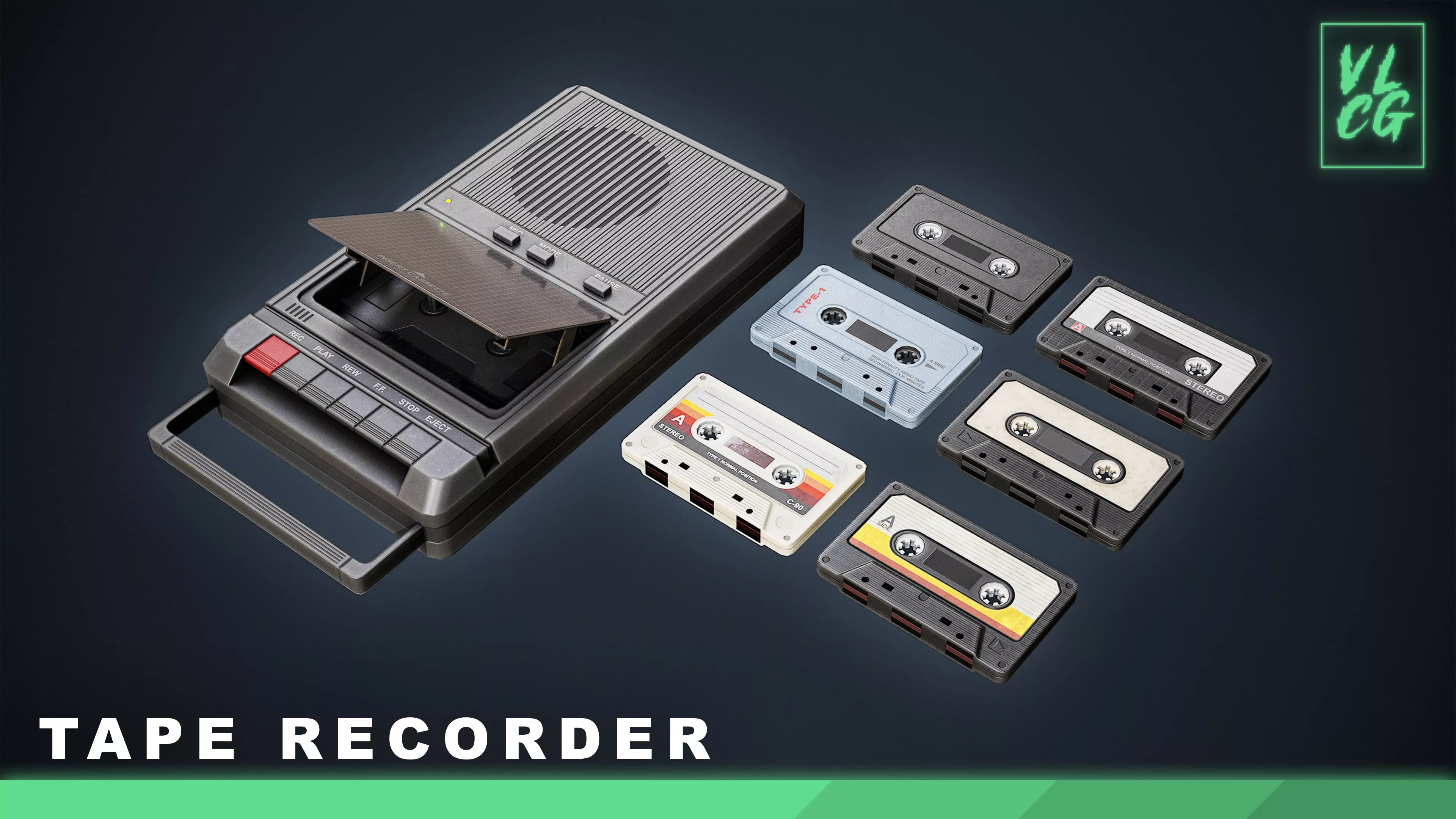 VLCG - Tape Recorder - Retro Audio Cassette Recordplayer 1980s Low-poly 3D model