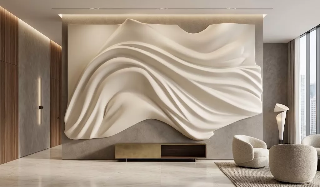 Modern Organic Cloth Drape Wave Wall Panel Relief STL MAX 3D model