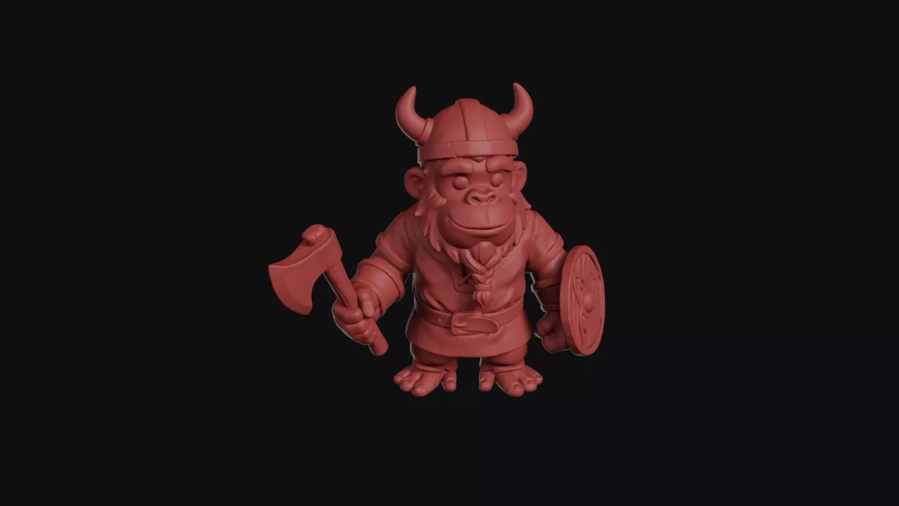 Ape Raider With Horned Helmet 3D print model