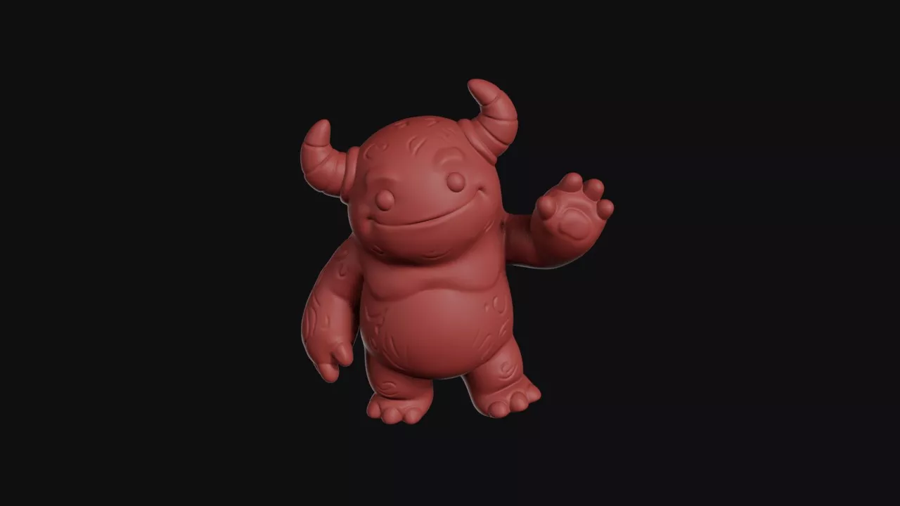 Chubby Horned Monster Waving 3D print model