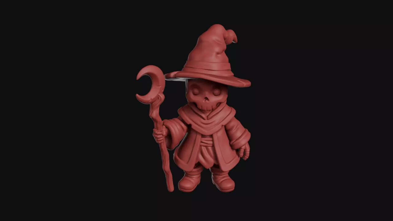 Skeleton Witch With Crescent Staff 3D print model