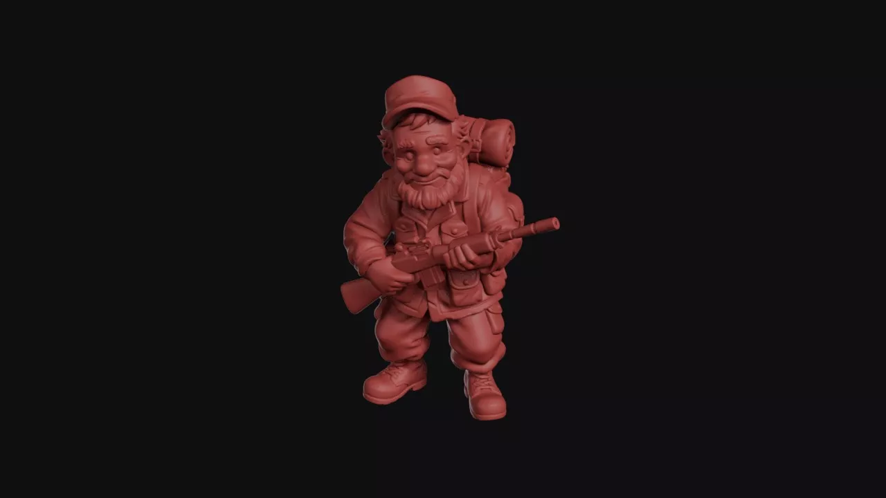 Veteran Soldier With Rifle And Pack 3D print model
