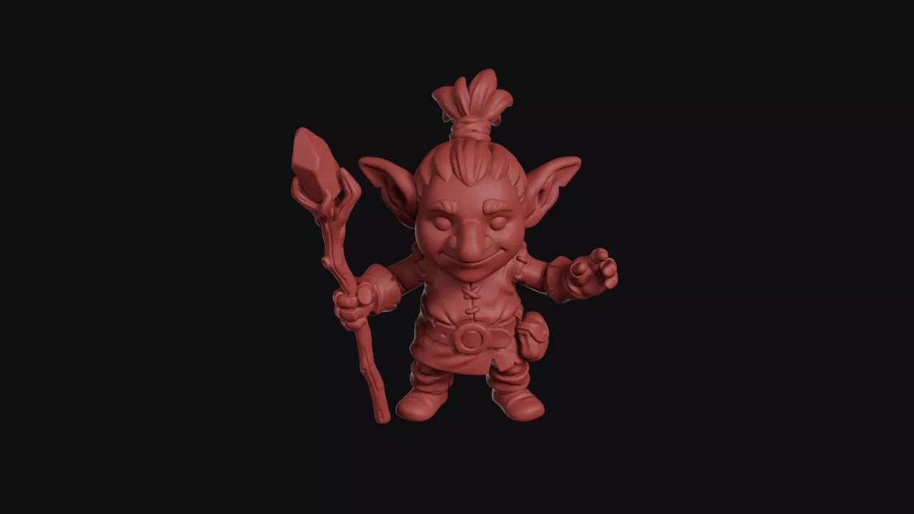 Mohawk Goblin Shaman With Staff 3D print model