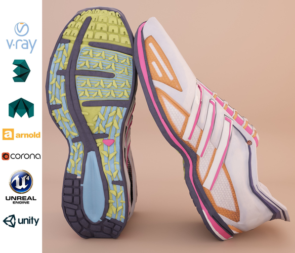Soft Leather Running Shoes Low-poly 3D model