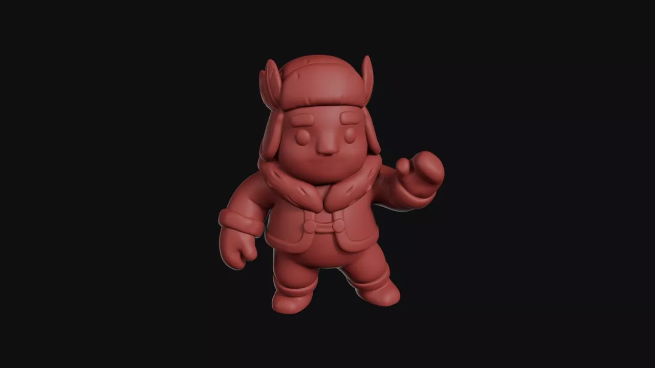 Waving Boy In Winter Fur Coat 3D print model