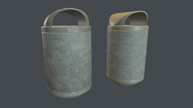 Street Round Concrete Trash Bin PBR Game Ready
