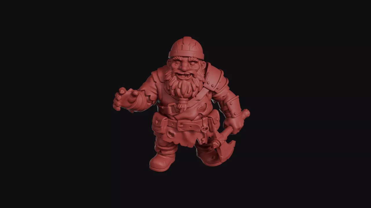 Grizzled Dwarf Miner With Axe 3D print model