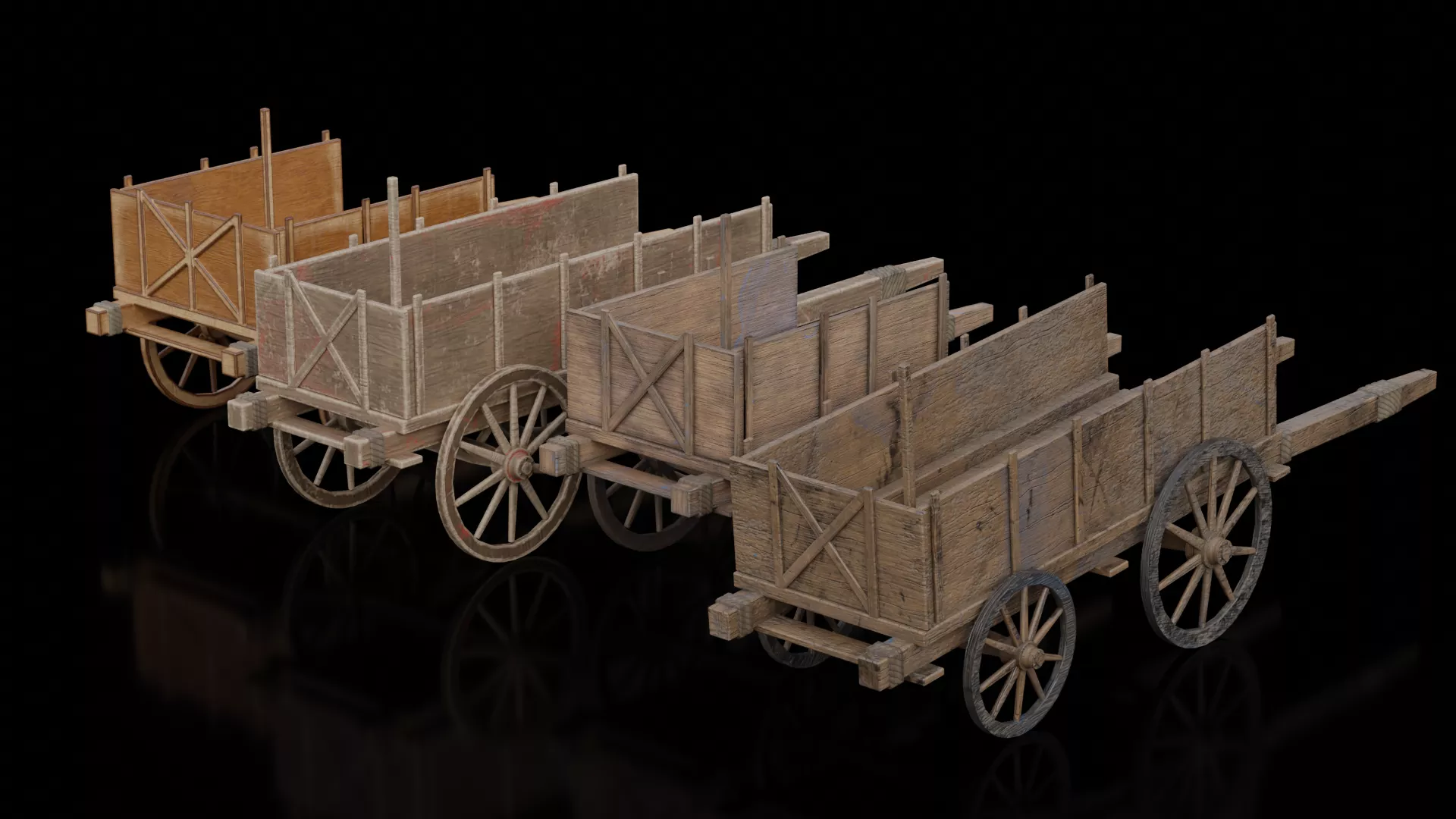 Medieval Wooden Cart 01 - 4 Style Variant Pack Low-poly 3D model
