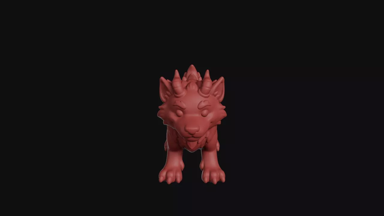Horned Fluffy Wolf Creature 3D print model