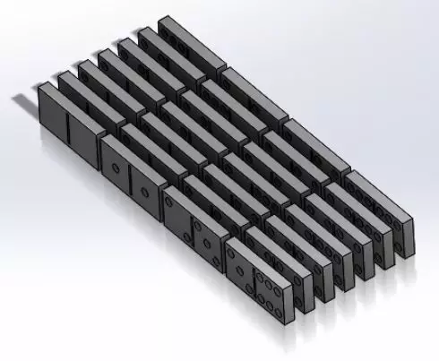 Dominoes metal plate with four rows of slots 3D print model_0