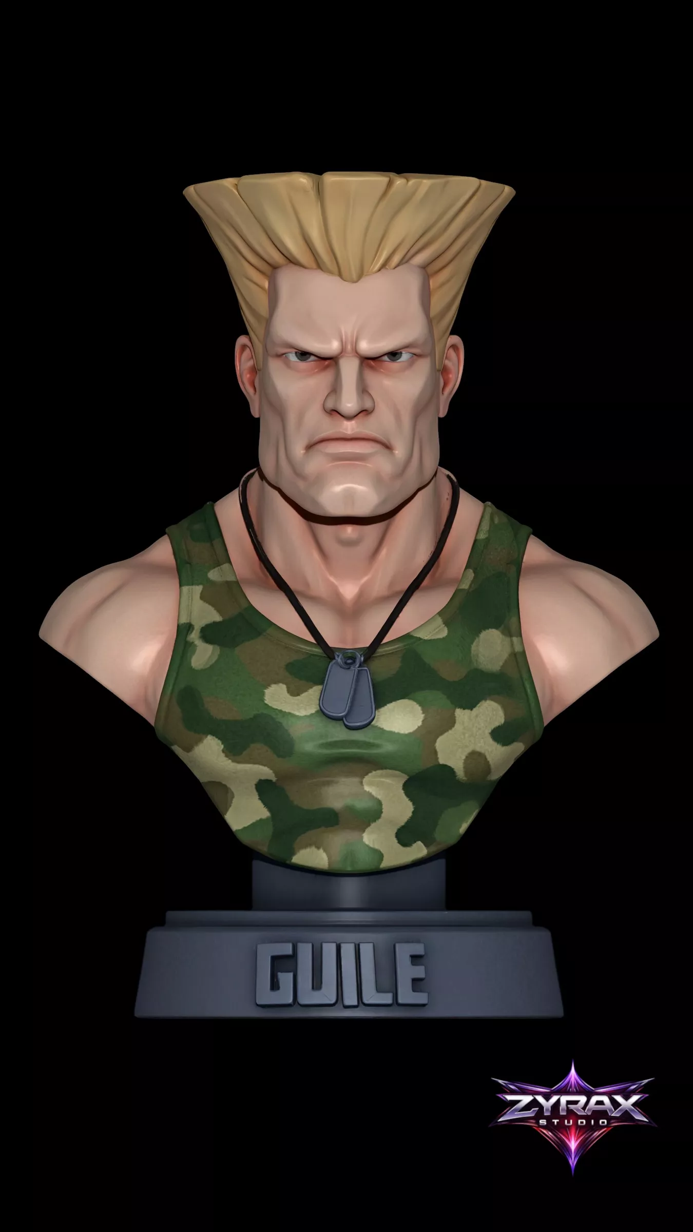 Guile Bust STL Street Fighter Sculpture 3D Print Model 3D print model