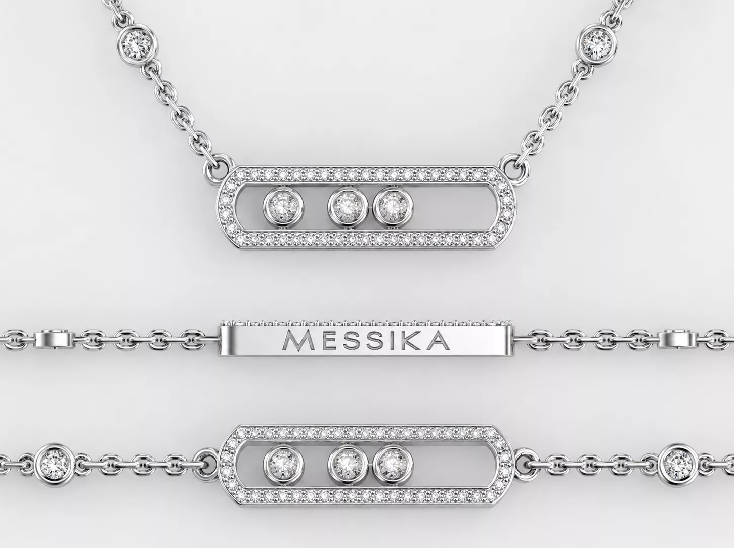 Diamond Pave Link Pendant and Bracelet Set 3D Model 3D print model