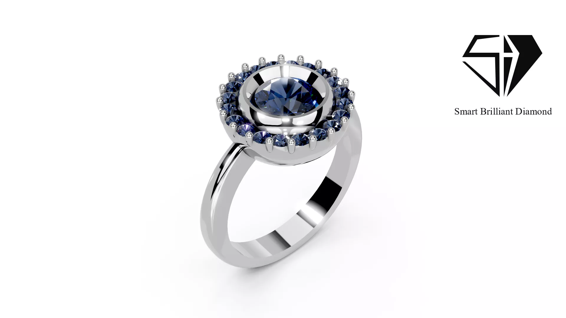 Royal Sapphire Halo Solitaire Ring 3D Model sr0159 3D print model