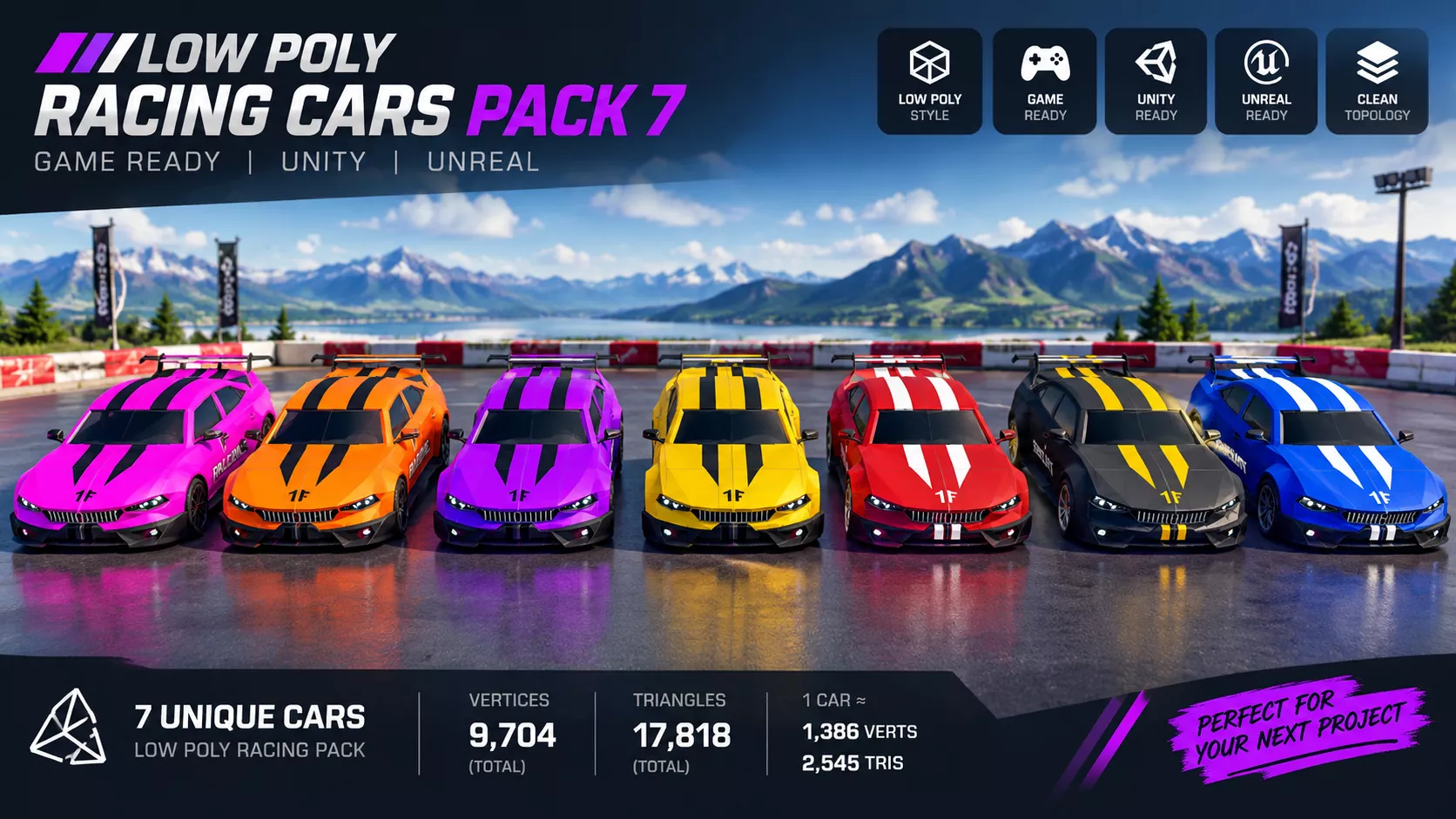 Low Poly Racing Cars Pack 7 - Game Ready Unity Unreal Free low-poly 3D model