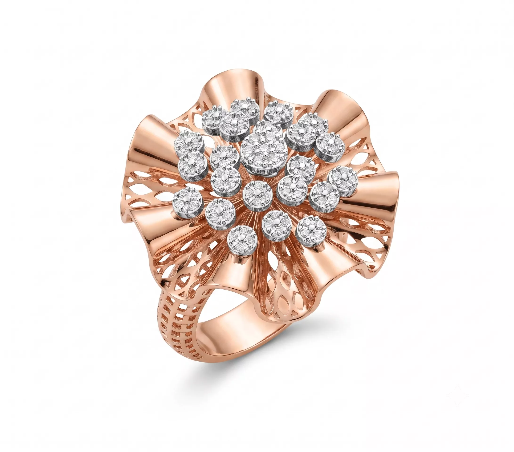 Floral Diamond Cluster 14K Rose Gold Cocktail Ring 3D print model