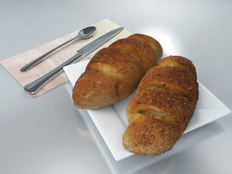 Breakfast Set - Seed Bread Low-poly 3D model_1