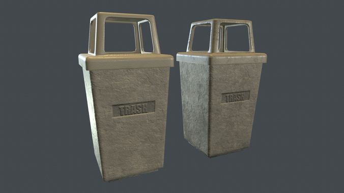 Concrete Trash Bin PBR Game Ready