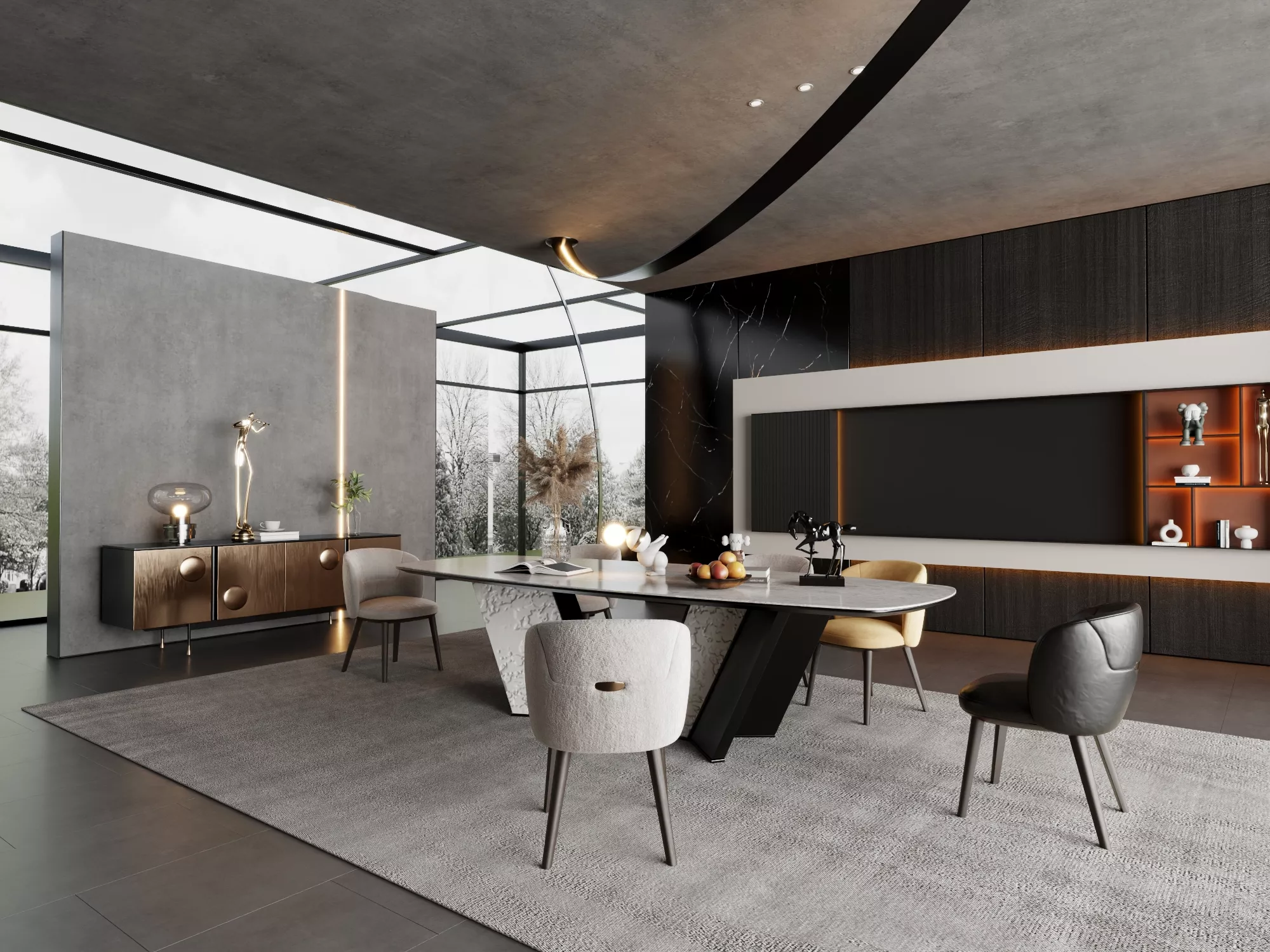 Luxury Modern Dining Living Interior 3D model