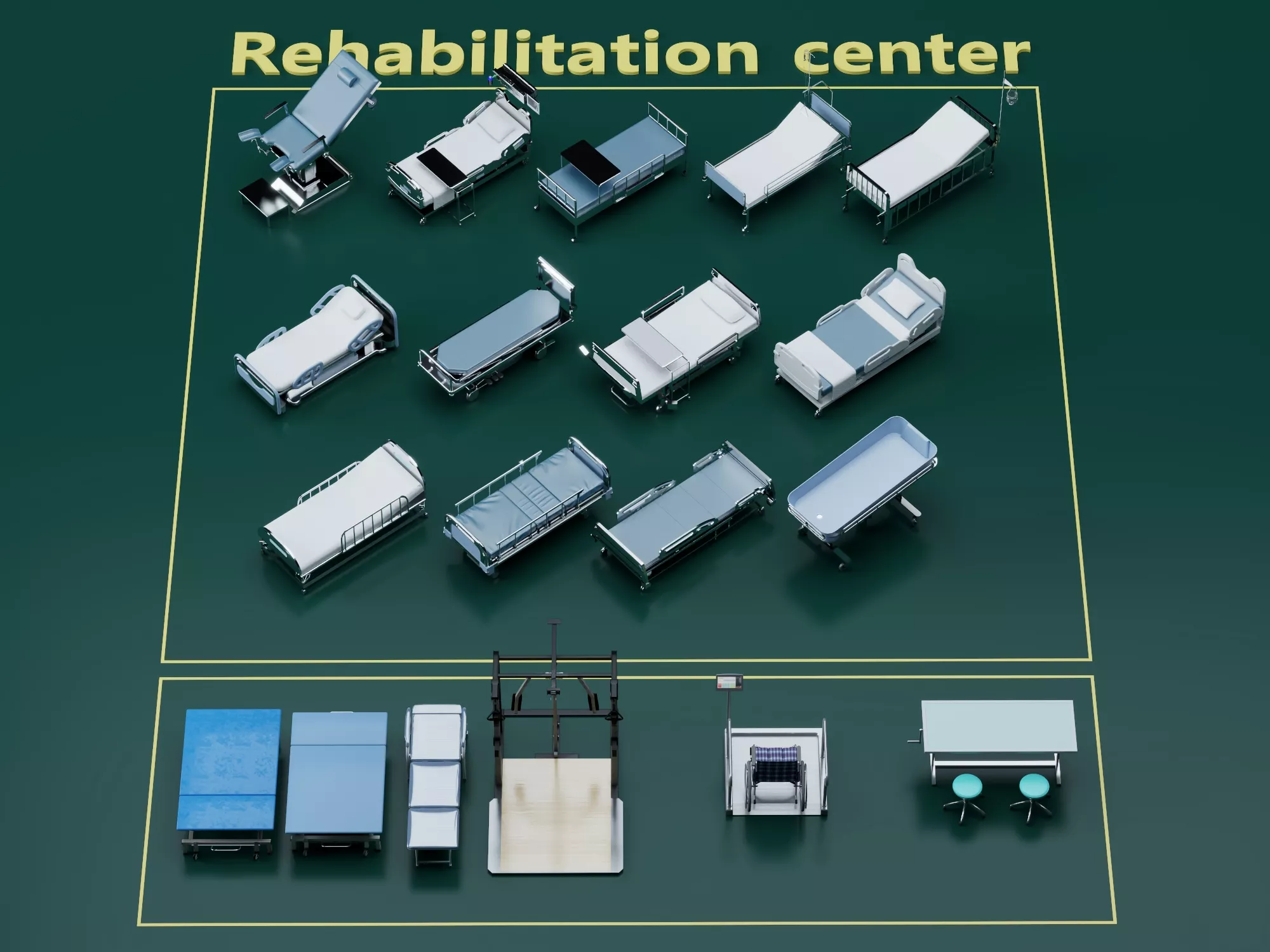 Rehabilitation Center Medical Bed Set 3D model
