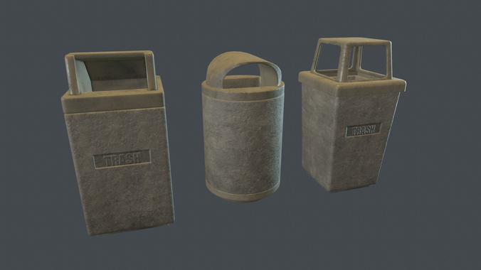 Street Concrete Trash Bin PBR Game Ready Pack