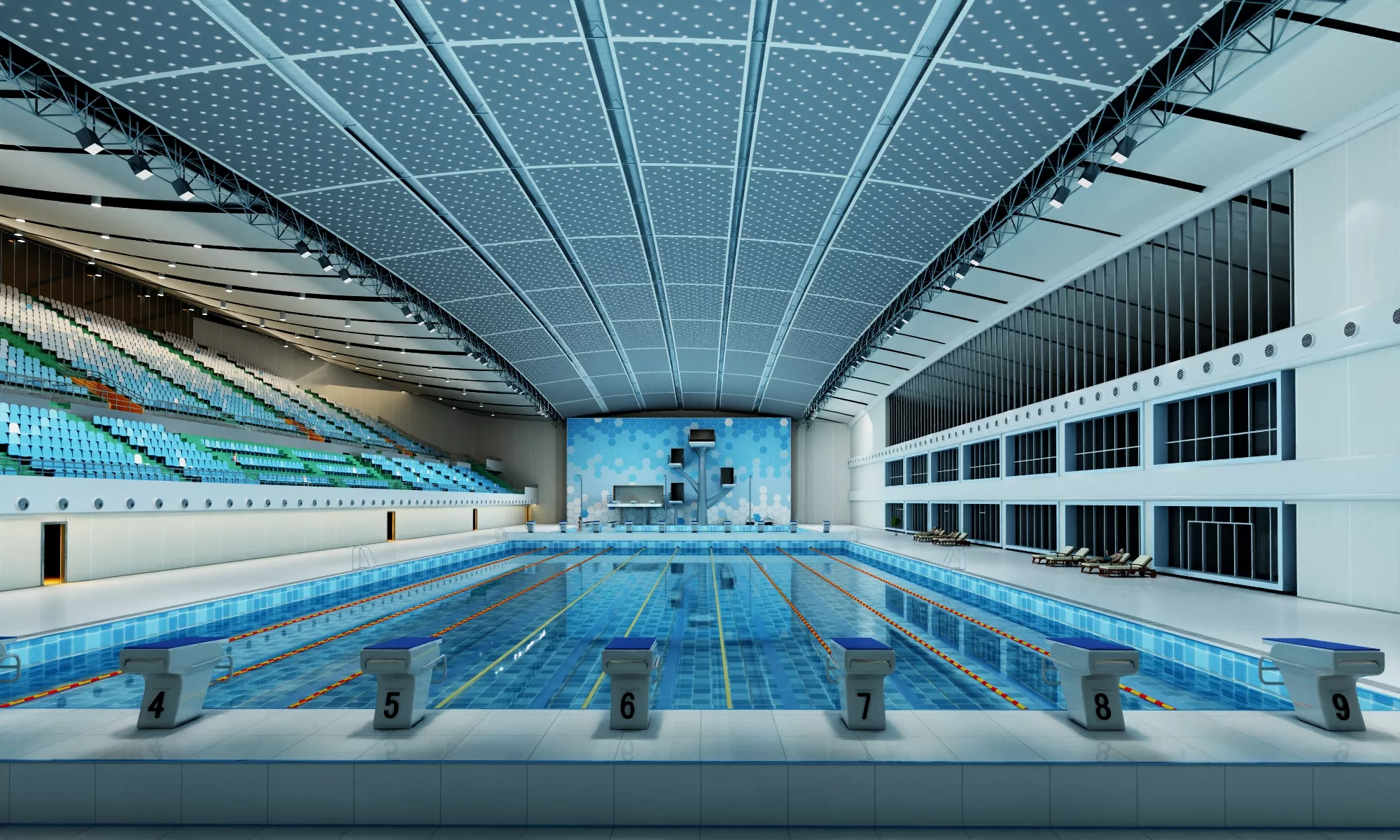 Indoor Competition Swimming Pool Scene 3D model