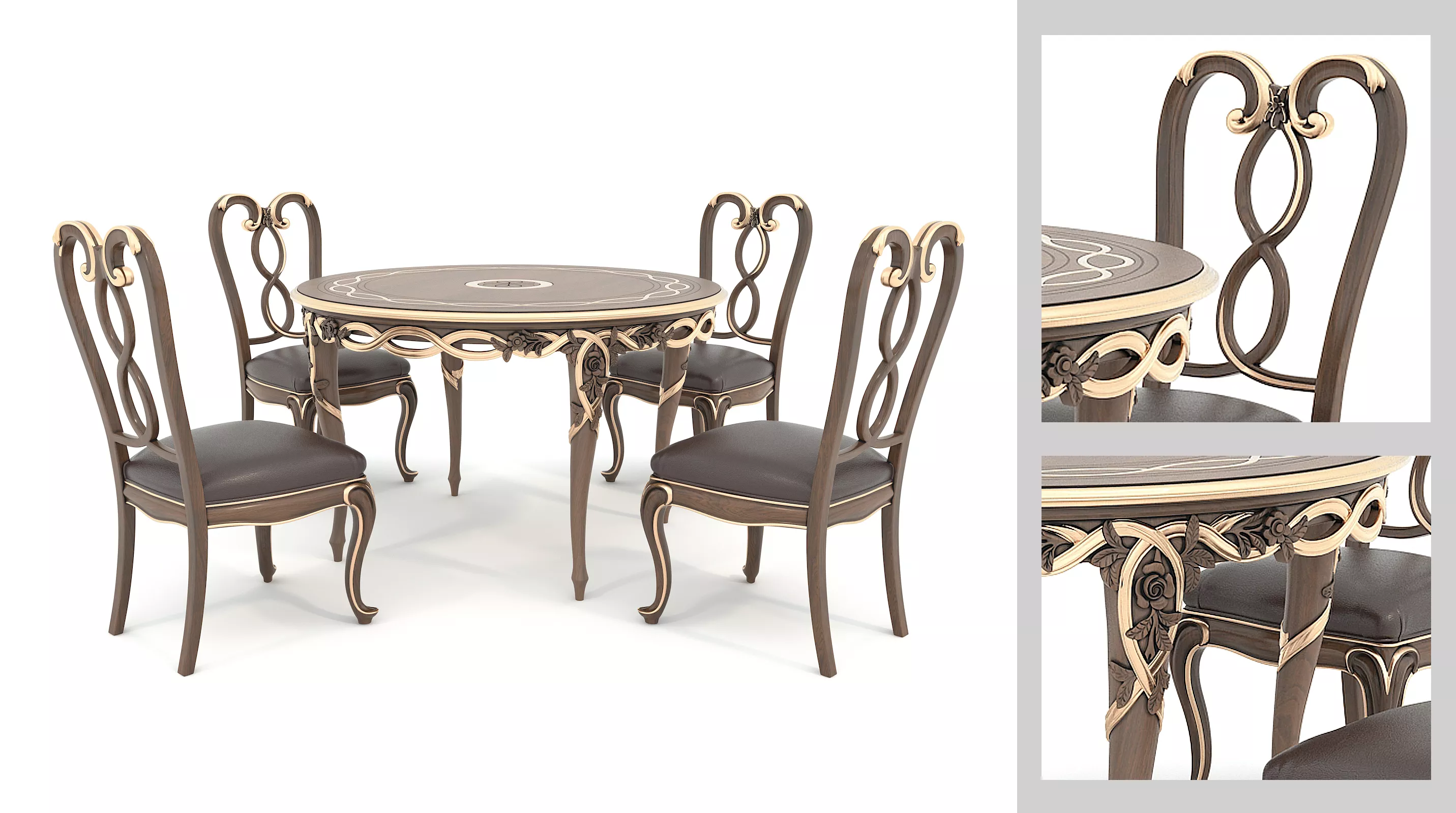 Antique Classic Ornate Dining Table and Chairs 3D model