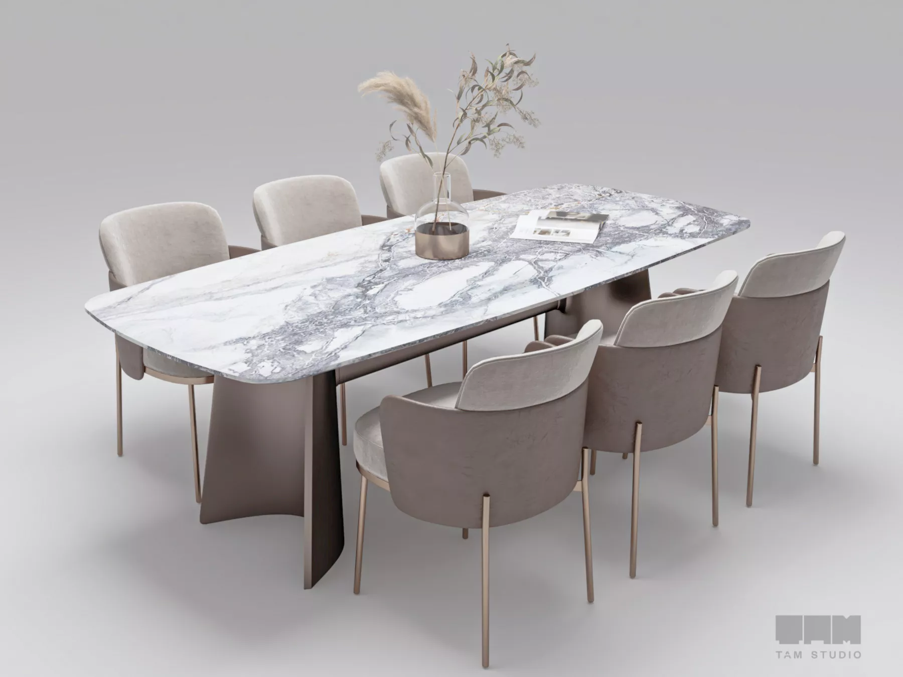 Modern Calacatta Viola Marble Dining Set 3D model