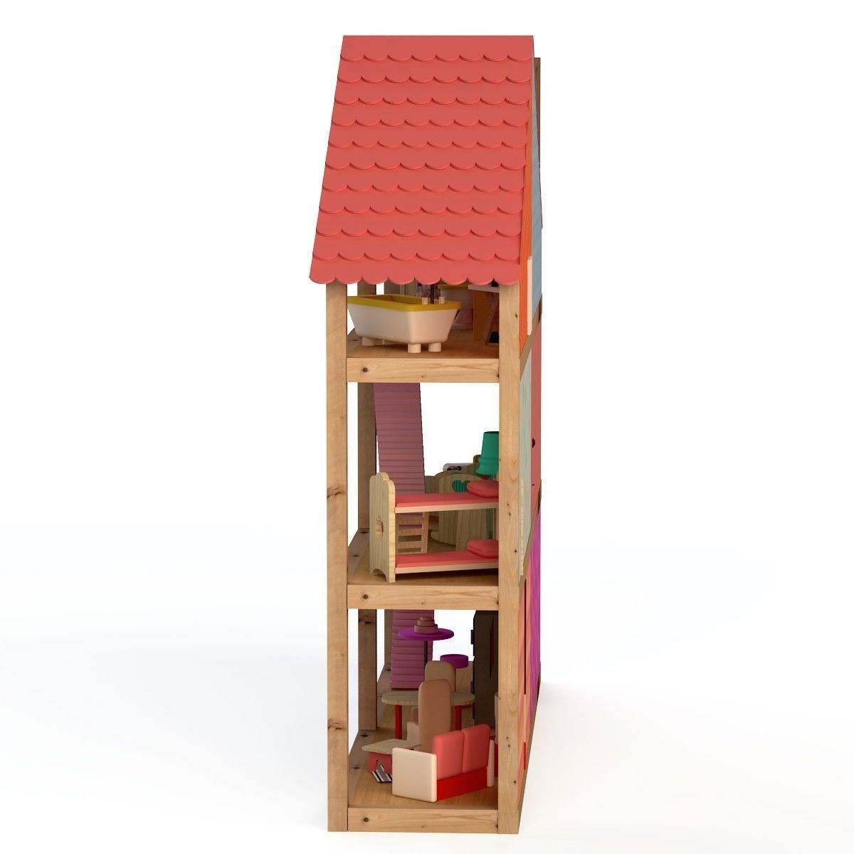 Wooden House for dolls Toy house 3D model_7