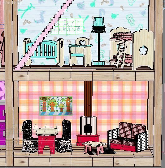 Wooden House for dolls Toy house 3D model_34