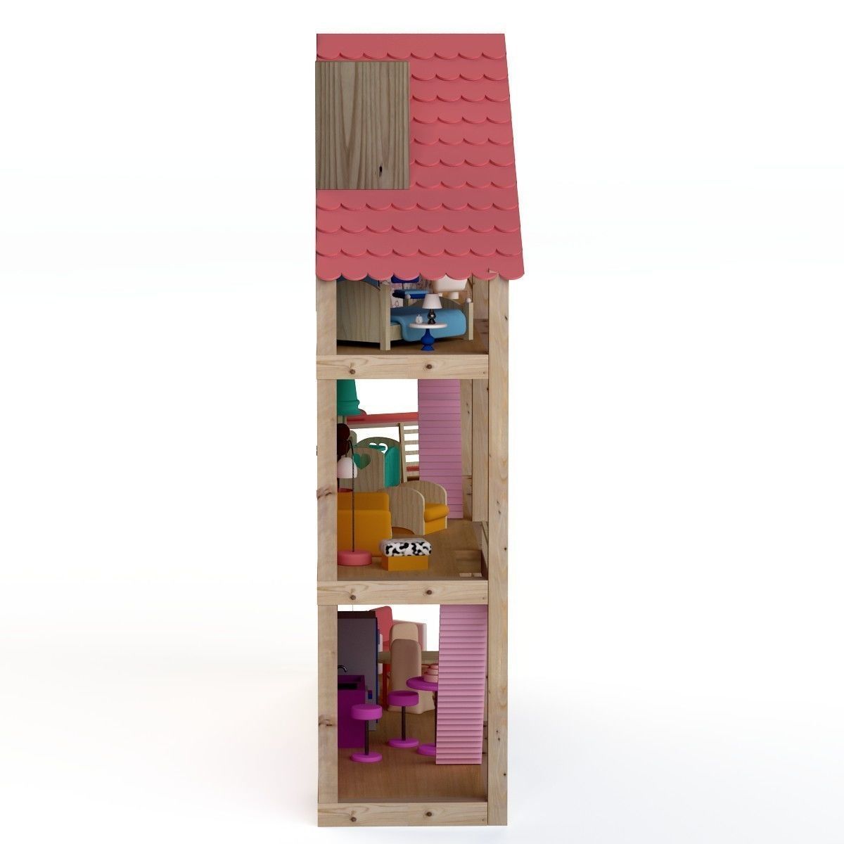 Wooden House for dolls Toy house 3D model_21