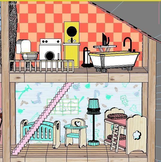 Wooden House for dolls Toy house 3D model_31