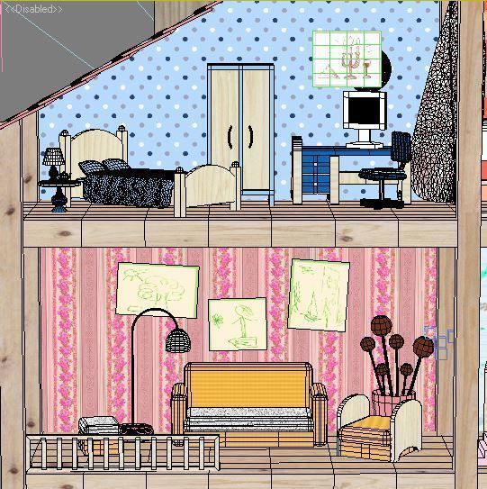 Wooden House for dolls Toy house 3D model_32