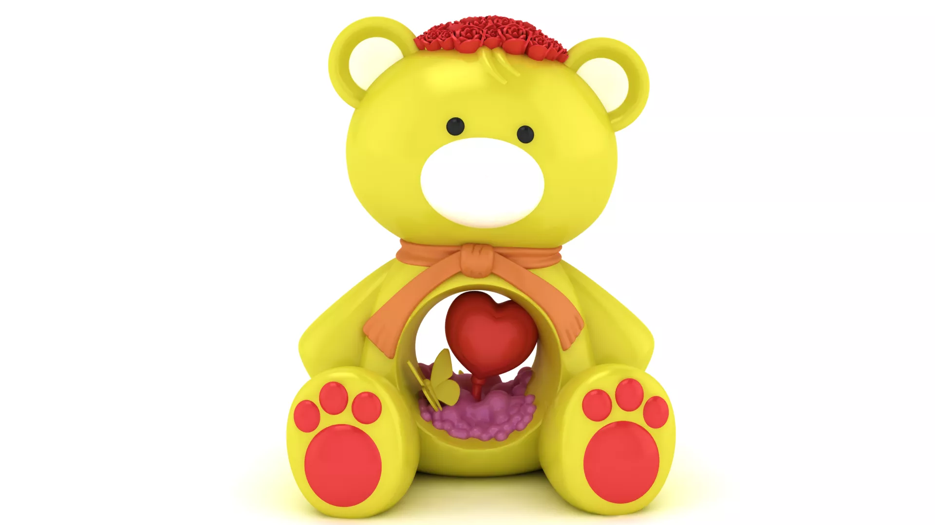 Cute 3D Yellow Bear with Heart-Shaped Candy 3D print model