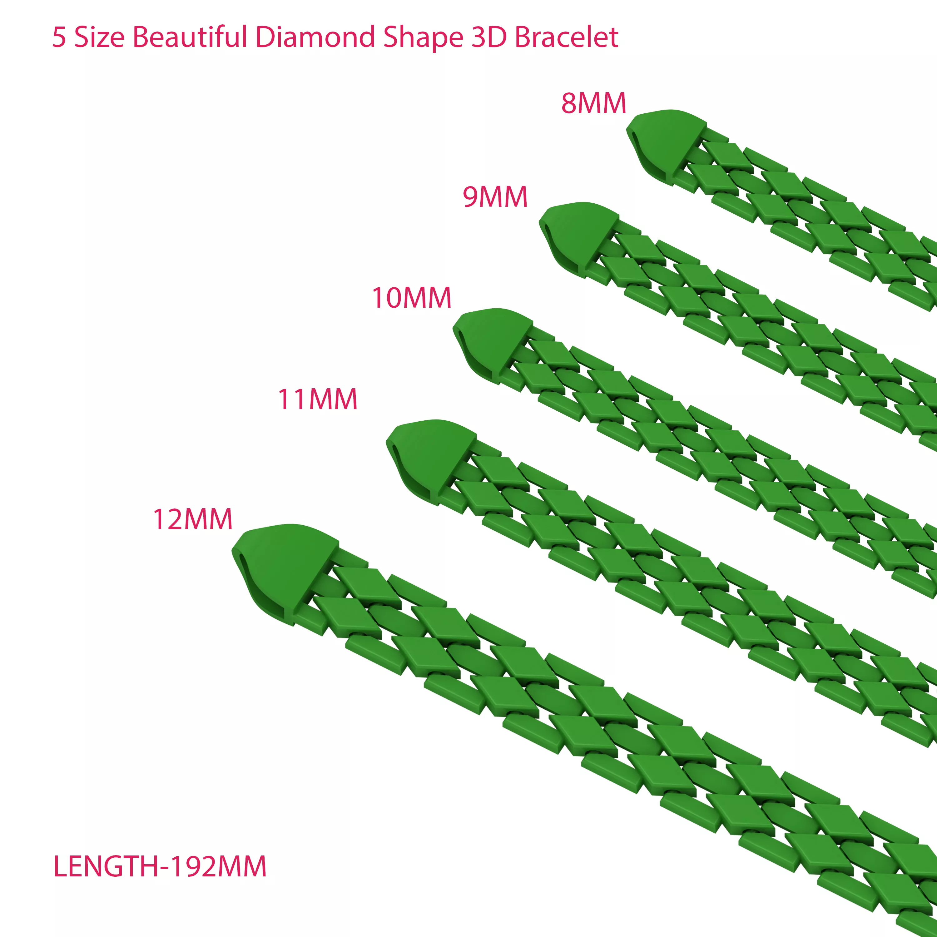 5 Size Beautiful Diamond Shape 3D Bracelet 3D print model