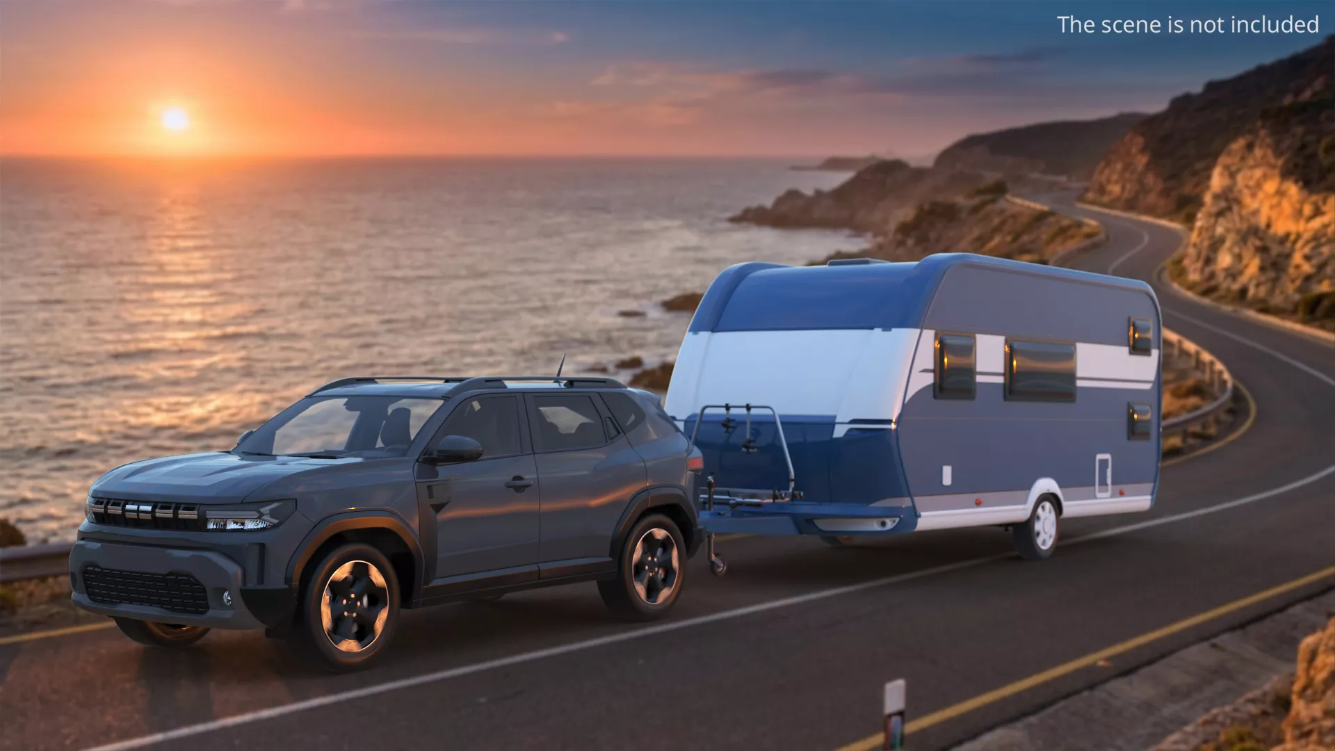 Utility SUV with Caravan Trailer Simplified 3D model