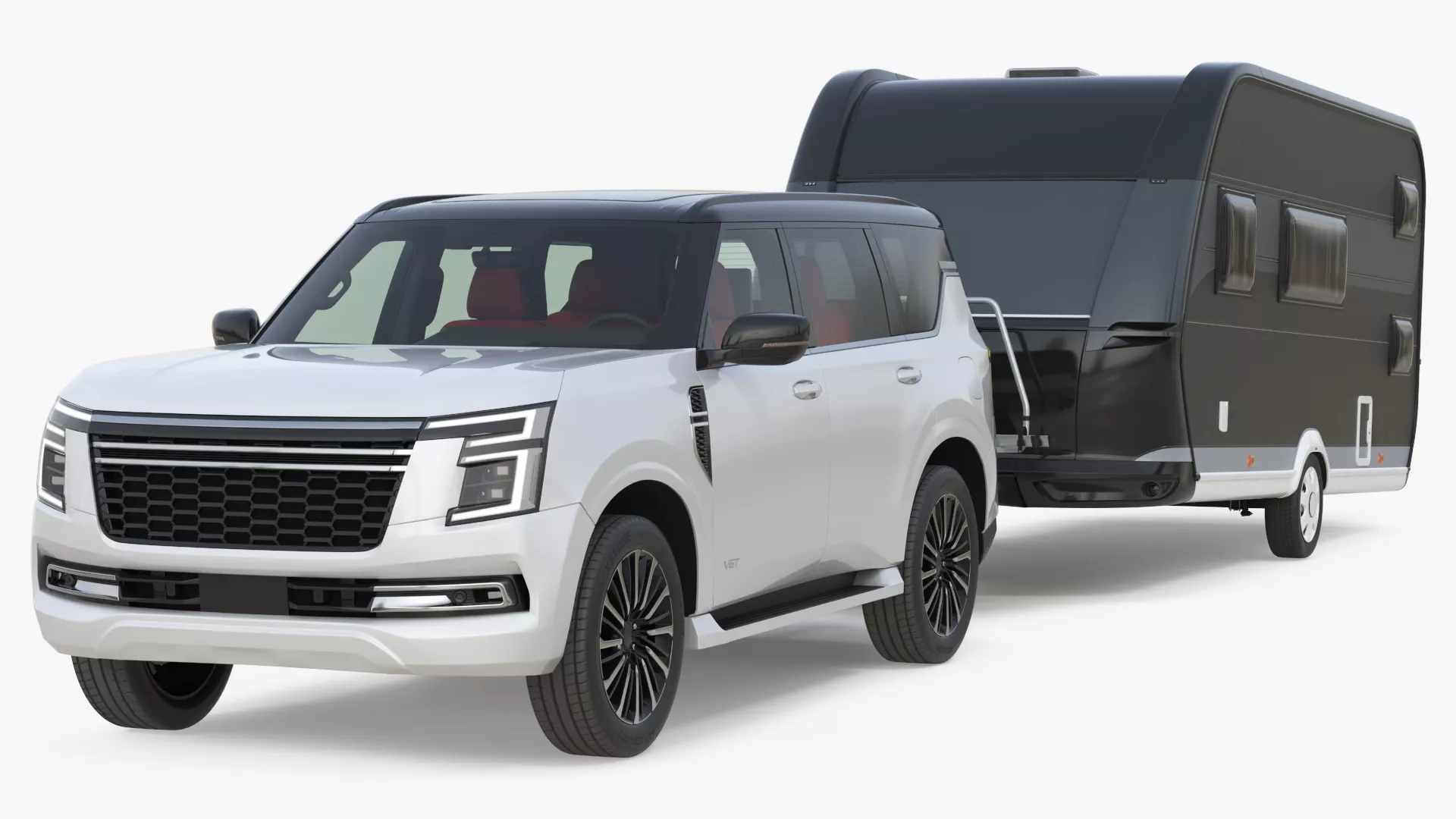 Full Size SUV with Caravan Trailer 3D model
