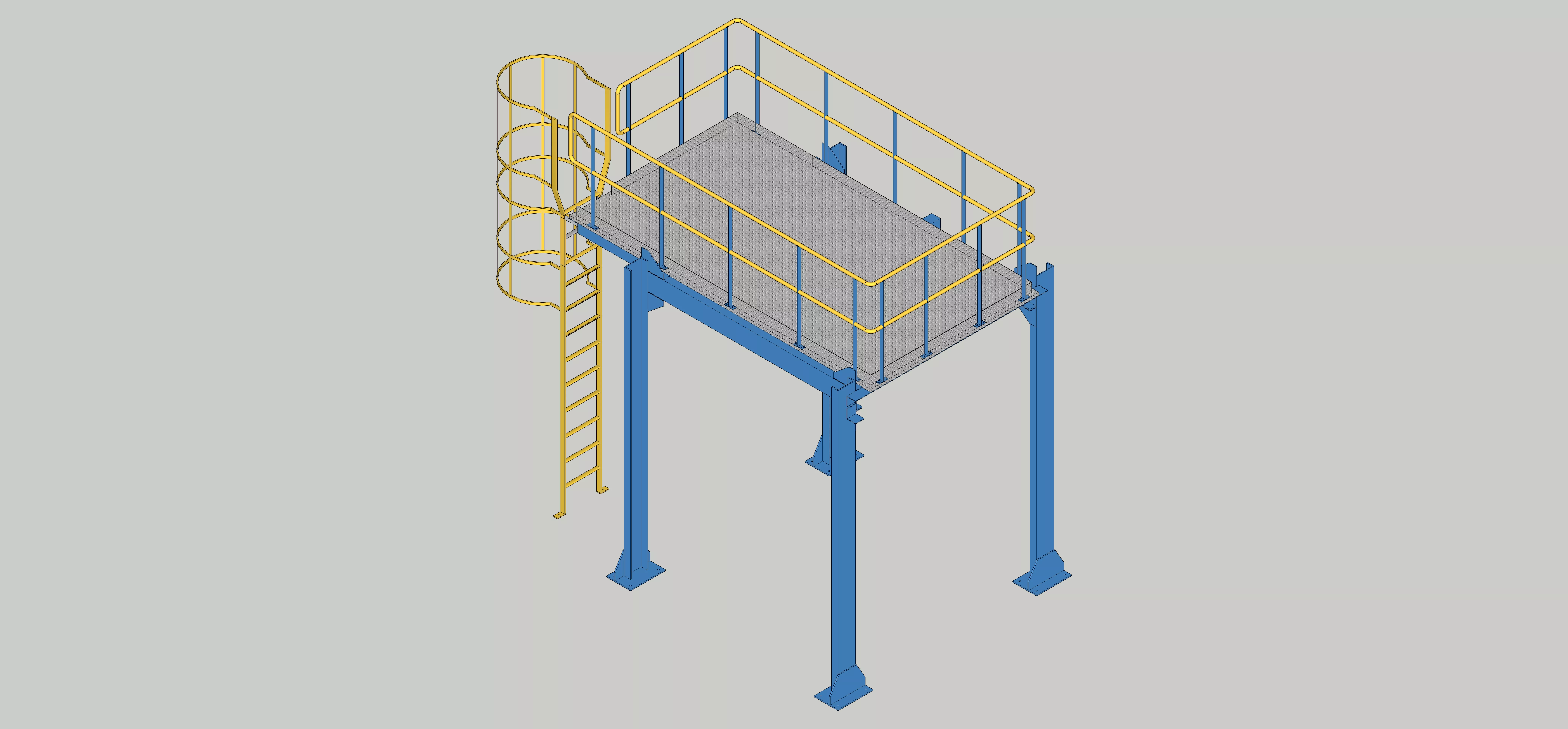 Industrial Steel Access Platform with Safety Cage Ladder 3D model