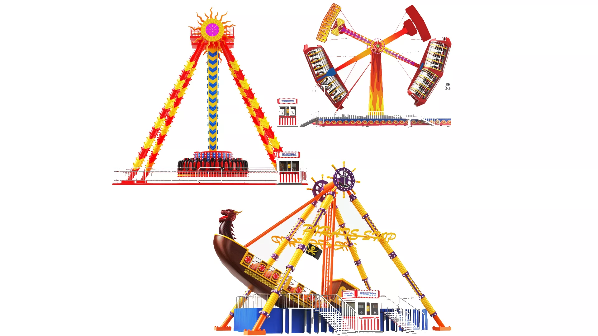 Amusement Pendulum Rides Collection 3D model