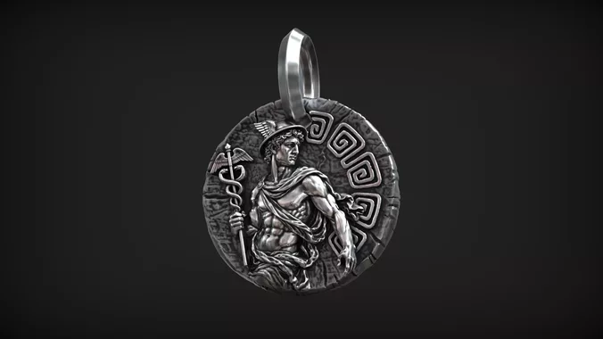 Hermes Mercury Pendant Greek God Caduceus Medallion