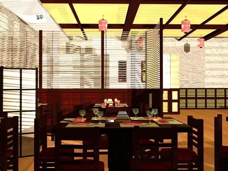 Japanese Restaurant Interior 3D model_0
