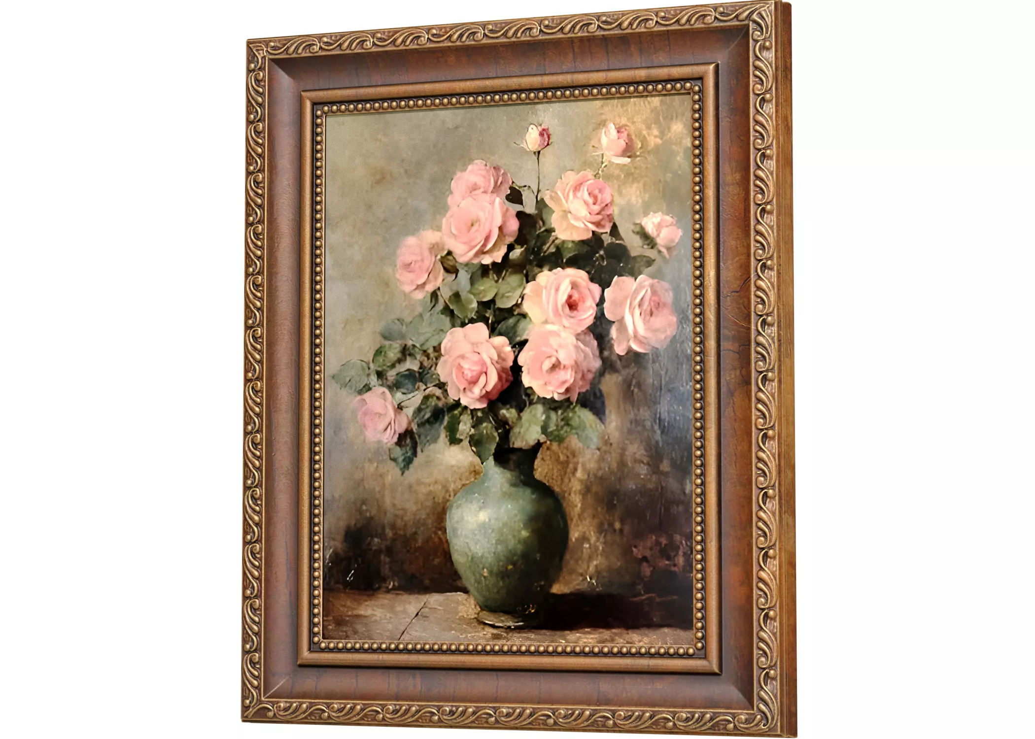 classic Painting icarved wooden frame still life pink roses vase 3D model