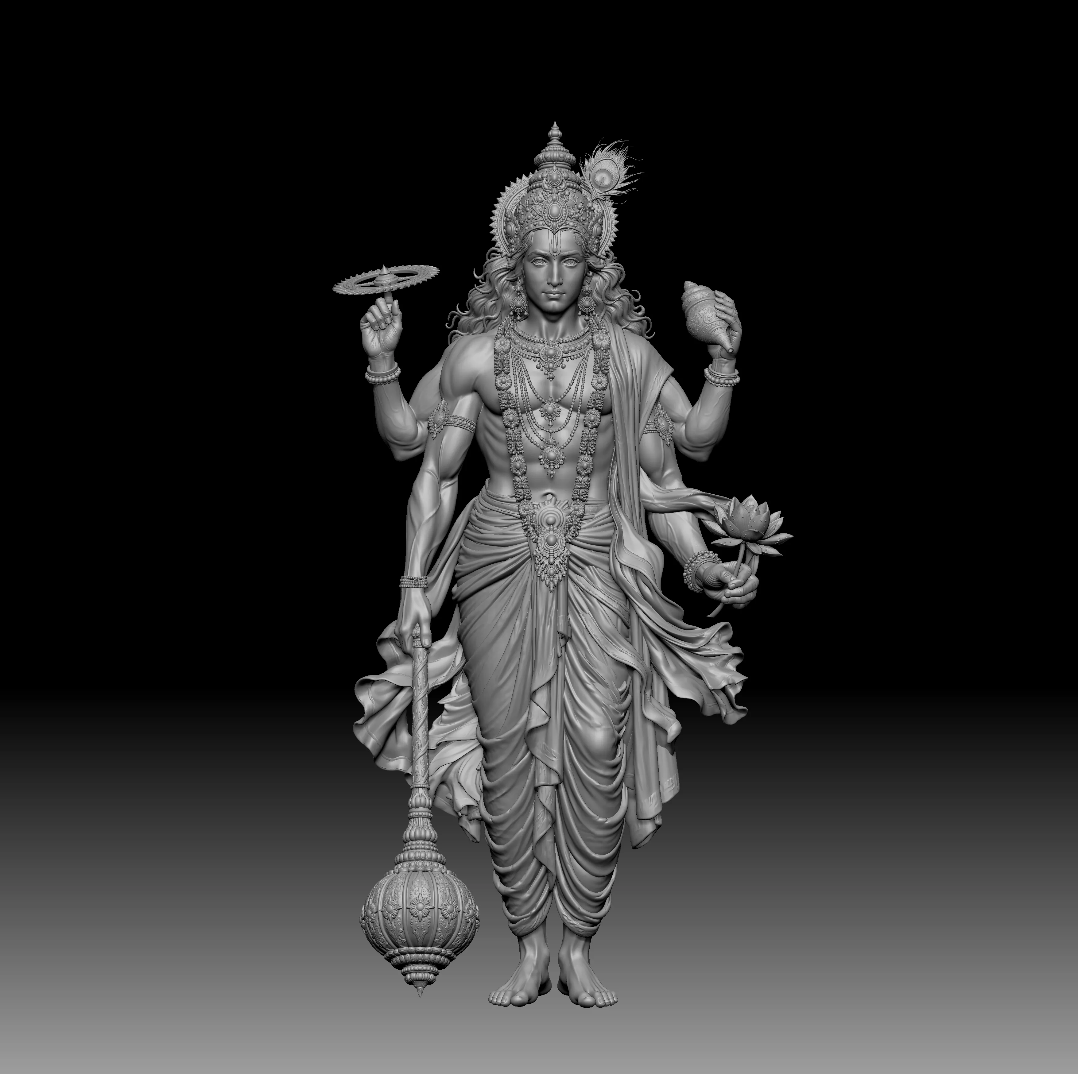 3D digital sculpture of Lord Vishnu 3D print model